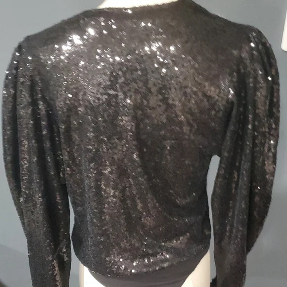 Black Sequin V-Neck Bodysuit Top - Picture 6 of 11